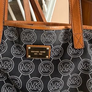 Michael Kors Black and Brown Signature Monogrammed Tote Bag